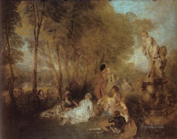  fiesta Pintura - La fiesta de la dama Jean Antoine Watteau